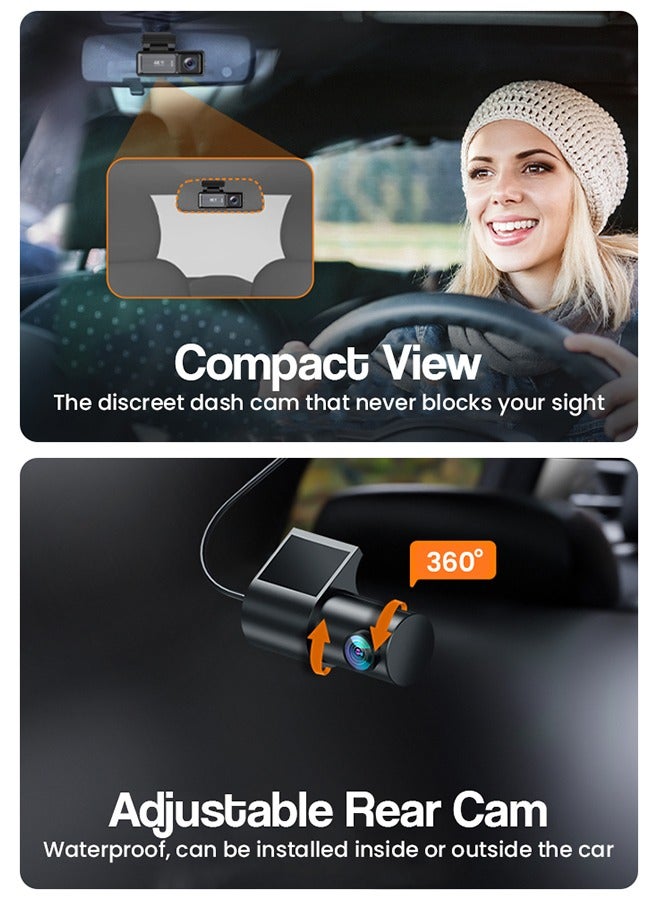 ديقيساند كاميرا داش 4K UHD عالية الدقة للسيارة - كاميرا تصوير أمامية وخلفية مزدوجة العدسة - شاشة IPS بحجم 3.2 بوصة - مع بطاقة سعة 128 جيجابايت، ونظام تحديد المواقع العالمي GPS، وWiFi مدمج، ورؤية ليلية، وتسجيل متكرر، ومسجل فيديو WDR - Image 4